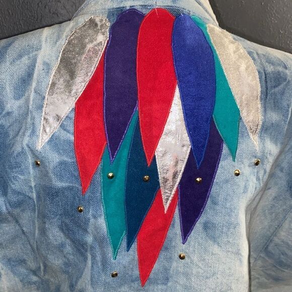 Vintage 80’s-90’s Handmade Denim Patch Jacket Shoulder Pads Pat Hardison pockets - Picture 3 of 15